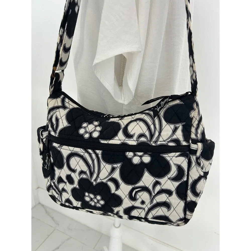 Vera Bradley Night and Day Quilted Floral Shoulder Bag Black White Crossbody